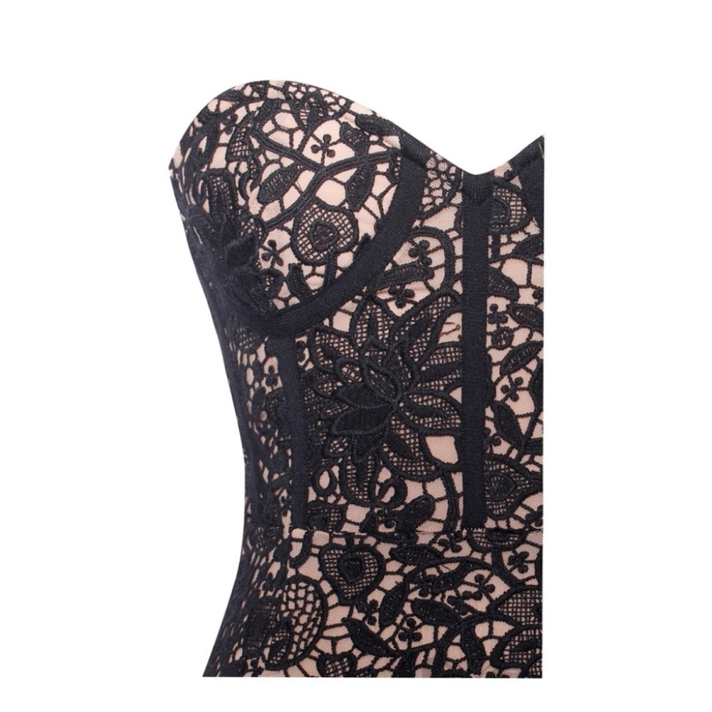 Size 12/XL MISS CIRCLE Black Lace Long Fringed Strapless Dress NEW with Tags - Picture 6 of 15